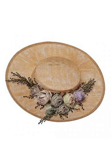 COSDREAMER Chapeau victorien pour femmes et filles - Chapeau plat à fleurs vintage beige 