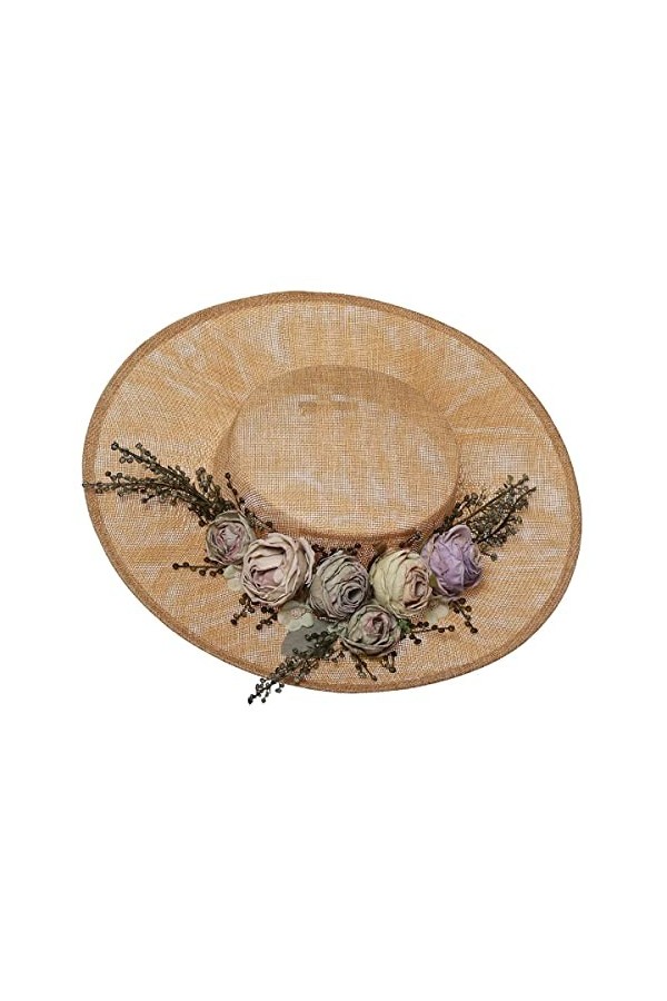 COSDREAMER Chapeau victorien pour femmes et filles - Chapeau plat à fleurs vintage beige 