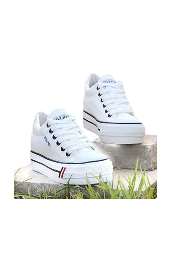 DSAI Baskets compensées en toile pour femmes, baskets compensées pour femmes, baskets décontractées, noir, 35 printemps 2022