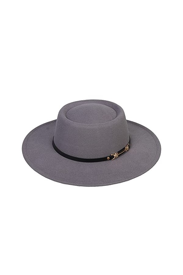 YiyiLai Unisexe Chapeau Melon Large Bord Fedora en Laine Capeline Mariage Sport Décor PU Ceinture Café