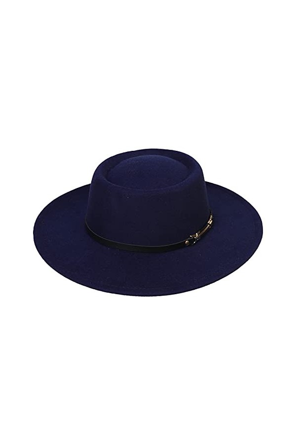 YiyiLai Unisexe Chapeau Melon Large Bord Fedora en Laine Capeline Mariage Sport Décor PU Ceinture Café