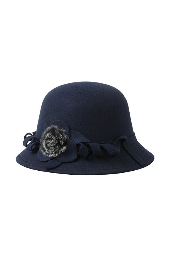 Butterme Fedora Derby Chapeau vintage en laine pour femme Bleu marine