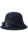 Butterme Fedora Derby Chapeau vintage en laine pour femme Bleu marine