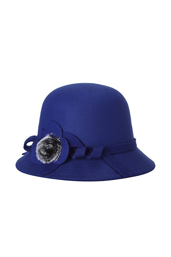 Butterme Fedora Derby Chapeau vintage en laine pour femme Bleu marine