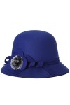 Butterme Fedora Derby Chapeau vintage en laine pour femme Bleu marine
