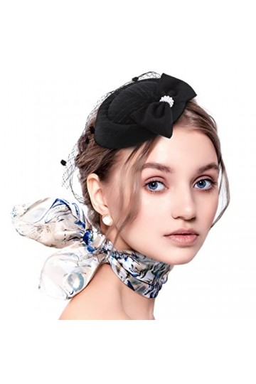 Dames Chapeau Fascinators Noir Moucheté Maille Chapeaux Casquette Années 1920 Vintage thé Chapeau Fête Cocktail Mariage Cheve