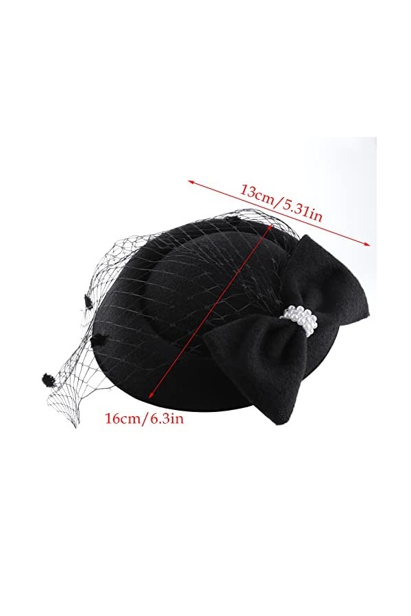 Dames Chapeau Fascinators Noir Moucheté Maille Chapeaux Casquette Années 1920 Vintage thé Chapeau Fête Cocktail Mariage Cheve