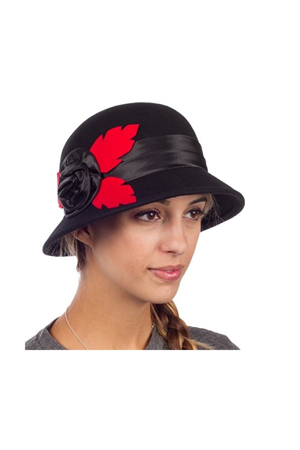 Sakkas 40041M Farrah Chapeau Cloche Femme Laine Style Rétro - Noir - Taille Unique