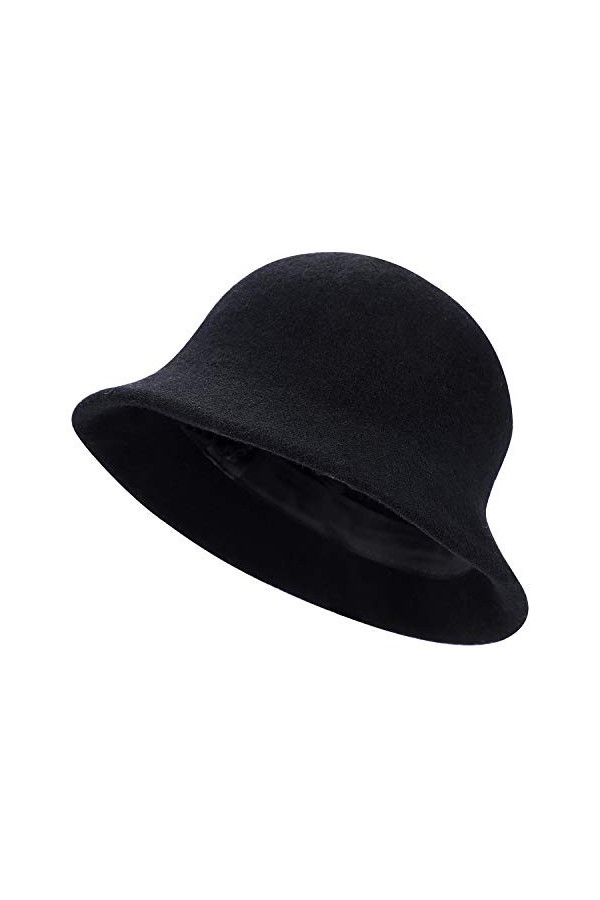 Chapeau cloche en feutre de laine pour femme - Chapeau melon élégant - Chapeau de pêcheur pliable - Chapeau vintage Derby - C