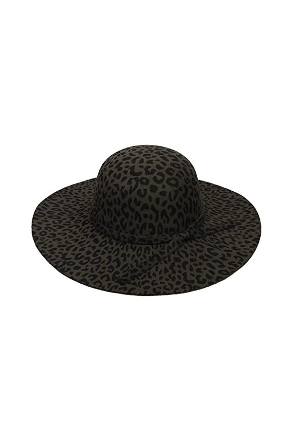 VPbao Capeline Large Bord en Laine Couleur Uni Chapeau de Soleil Plage Mariage Eglise Léopard Vert