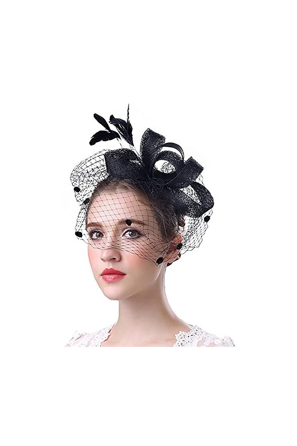 Fascinator Sinamay Plume Fascinators Chapeau pour Femmes Pilulier Chapeau Banquet Chapeaux Noir 