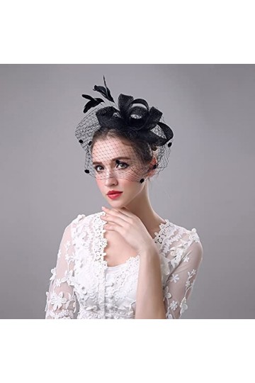 Fascinator Sinamay Plume Fascinators Chapeau pour Femmes Pilulier Chapeau Banquet Chapeaux Noir 