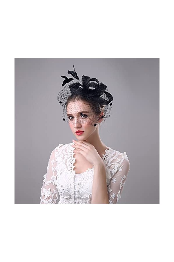 Fascinator Sinamay Plume Fascinators Chapeau pour Femmes Pilulier Chapeau Banquet Chapeaux Noir 
