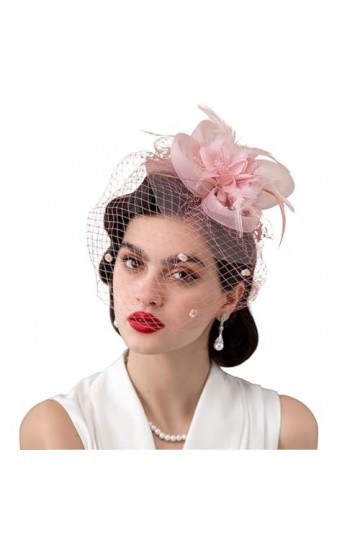 KGDUYC Chapeau Fascinateur Vintage en Dentelle et Plumes Chapeau avec Epingle à Cheveux Rose- pour Femmes Accessoires pour Vê