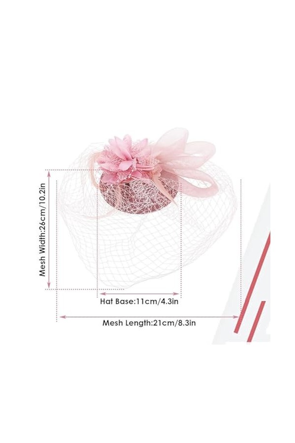 KGDUYC Chapeau Fascinateur Vintage en Dentelle et Plumes Chapeau avec Epingle à Cheveux Rose- pour Femmes Accessoires pour Vê