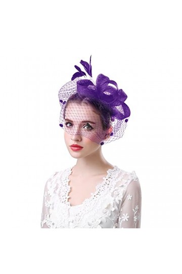 HKSCKJ Chapeau bibi pour femme - Plume - En maille - Bandeau rétro à fleurs - Élégant bijou de mariée - Bijou de mariée - Bij