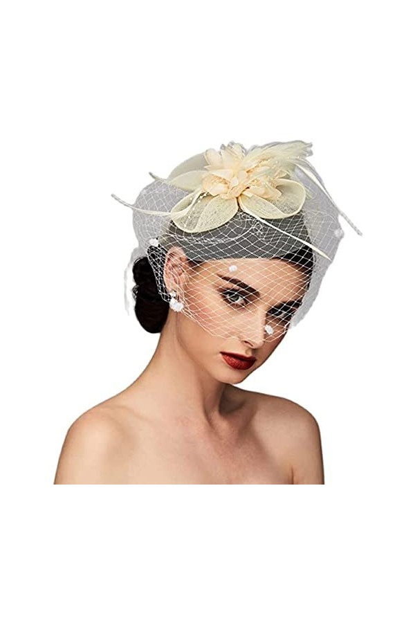 Chapeau bibi à fleurs vintage en voile avec voile, chapeau de mariage, chapeau bibi à fleurs, bandeau en maille, chapeau de f