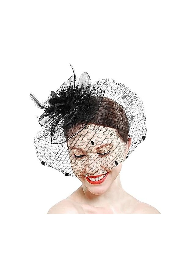 Chapeau bibi à fleurs vintage en voile avec voile, chapeau de mariage, chapeau bibi à fleurs, bandeau en maille, chapeau de f