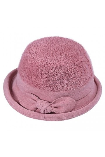 ZffXH Furry Brim Bucket Hat Women Wool Soft Winter Cloche Hat Fashionable Bowler Church Lady Hat