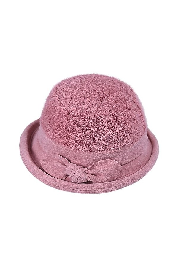 ZffXH Furry Brim Bucket Hat Women Wool Soft Winter Cloche Hat Fashionable Bowler Church Lady Hat