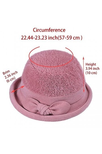 ZffXH Furry Brim Bucket Hat Women Wool Soft Winter Cloche Hat Fashionable Bowler Church Lady Hat