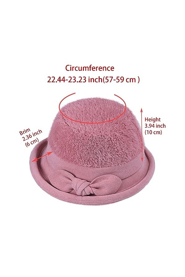 ZffXH Furry Brim Bucket Hat Women Wool Soft Winter Cloche Hat Fashionable Bowler Church Lady Hat
