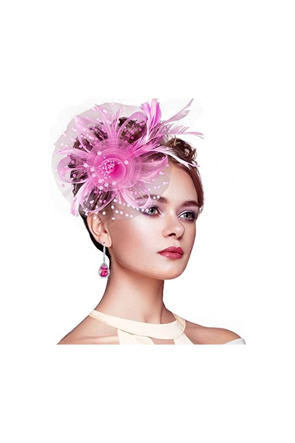 Silom Chapeau bibi pour femme, cocktail, thé, chapeau, fleur en maille, plumes, pince à cheveux, chapeau de mariée, chapeau d