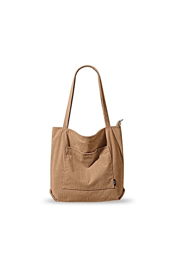 KALIDI Sac fourre-tout imperméable pour femme - Sac cabas en velours côtelé avec fermeture zippée, poches, compartiments - Sa