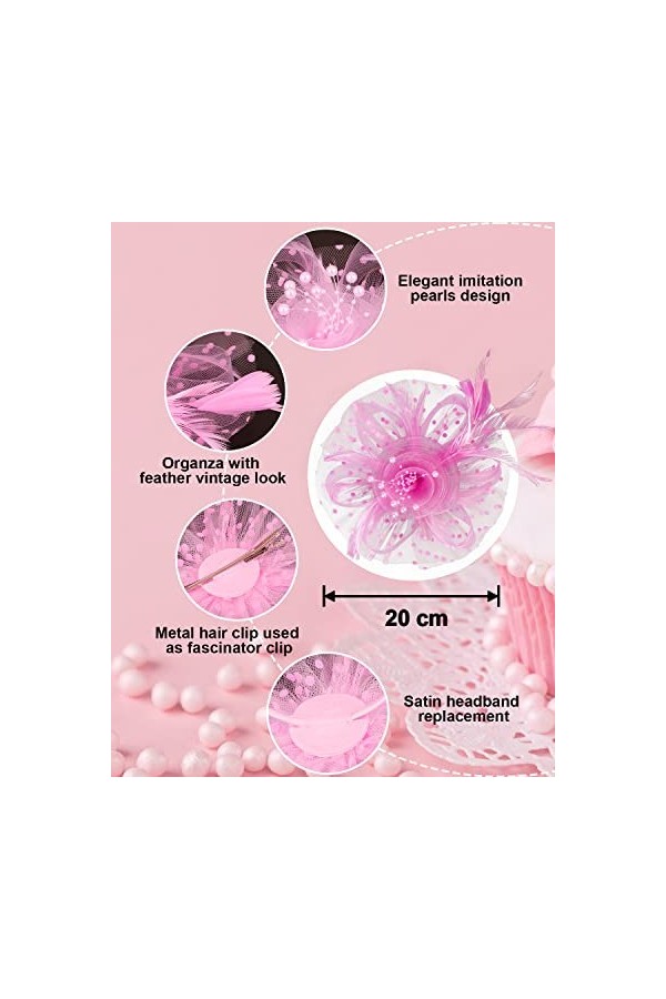 Silom Chapeau bibi pour femme, cocktail, thé, chapeau, fleur en maille, plumes, pince à cheveux, chapeau de mariée, chapeau d