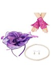 Chapeau de Thé, Plumes Fleurs Chapeaux Fascinators Dames Chapeaux Tea Party pour Femme avec Gants en Dentelle Collier de Perl