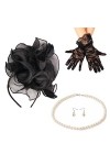 Chapeau de Thé, Plumes Fleurs Chapeaux Fascinators Dames Chapeaux Tea Party pour Femme avec Gants en Dentelle Collier de Perl