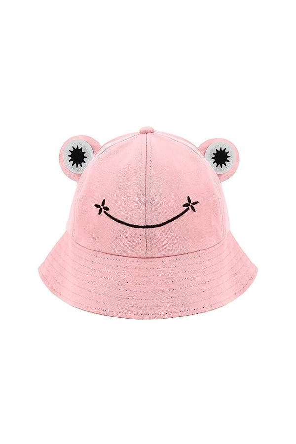 Naimo Chapeau de pêche mignon grenouille pour adulte - En coton - Unisexe - Pliable - Pour lextérieur - Chapeau dété, Rose,
