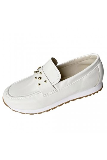 Baskets Femme Chaussures de Sport Occasionnelles Plates Confortables de décoration en métal en Cuir de Couleur Solide de Mode