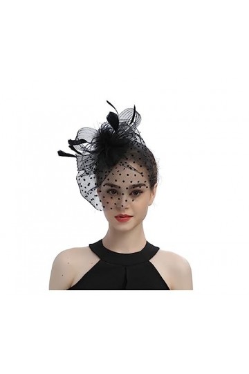 Fascinator Chapeau,Plume Chapeau de Voile Vintage Femmes Soucoupe Noire Sinamay Bandeau Fascinateur Mariage Ascot Chapeau Hat