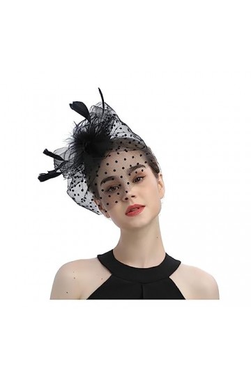 Fascinator Chapeau,Plume Chapeau de Voile Vintage Femmes Soucoupe Noire Sinamay Bandeau Fascinateur Mariage Ascot Chapeau Hat