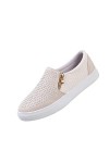 Baskets plates pour femme avec fermeture éclair en strass, bout rond, chaussures de marche classiques, confortables, légères 