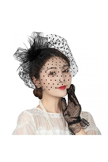 Ensemble de gants pour femme,Chapeau de cocktail,Plumes et fleurs,En maille,Style rétro,Accessoire de mariage,Clip pour cheve