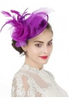 Fascinator Chapeau pour femme Derby avec plumes - Serre-tête en maille avec pince à cheveux - Élégant - Vintage - Pour mariag