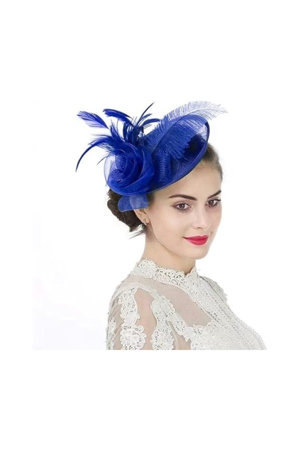 Fascinator Chapeau pour femme Derby avec plumes - Serre-tête en maille avec pince à cheveux - Élégant - Vintage - Pour mariag