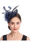Fascinator Chapeau pour femme Derby avec plumes - Serre-tête en maille avec pince à cheveux - Élégant - Vintage - Pour mariag