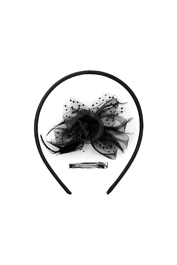 Jagowa Chapeau bibi vintage noir pour femme en maille et dentelle avec plumes pour fête de mariage, Noir , Taille Unique
