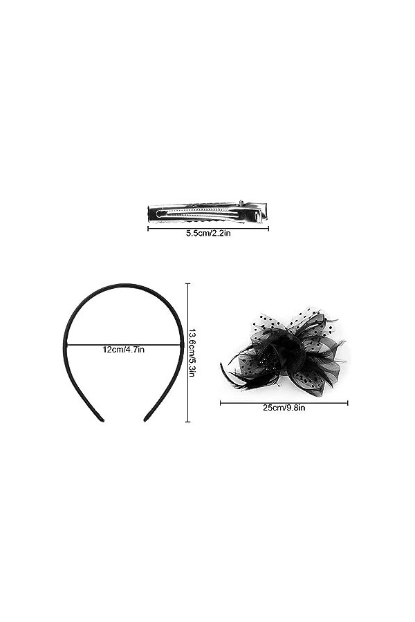 Jagowa Chapeau bibi vintage noir pour femme en maille et dentelle avec plumes pour fête de mariage, Noir , Taille Unique