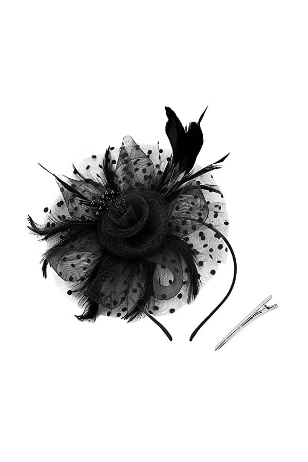 Lamdgbway Charming Lady Flower Hat Kentucky Derby Feather Headband Boîte à Croquettes en épingle à Cheveux Tea Party Mariage