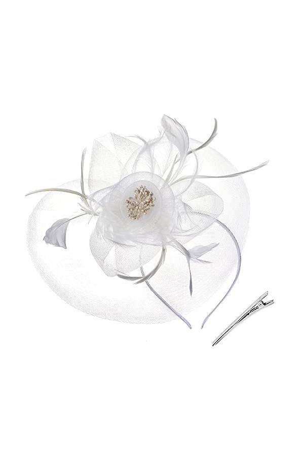 Lamdgbway Charming Lady Flower Hat Kentucky Derby Feather Headband Boîte à Croquettes en épingle à Cheveux Tea Party Mariage 