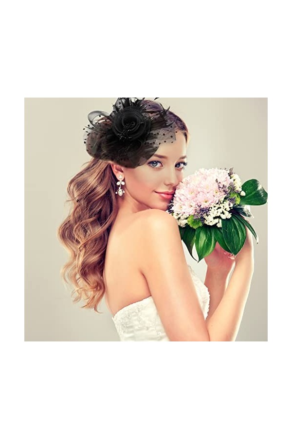 GALPADA Fascinator Hats Derby Chapeau pour femme Fleur Thé Fête Bandeau Cheveux Clip Pillbox Chapeau pour Mariage Cocktail, N