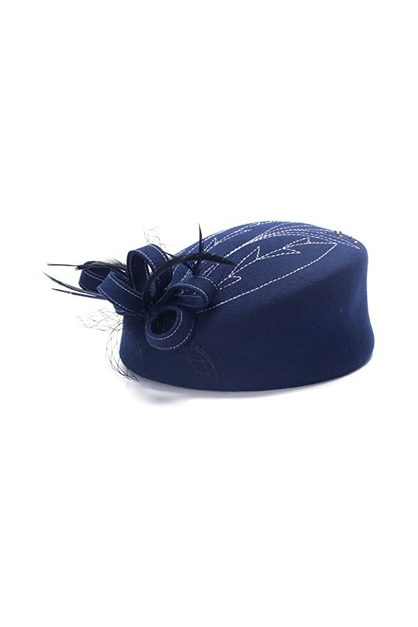 Lawliet Chapeau de cocktail brodé en feutre pour femme A140, Navy Blue
