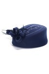 Lawliet Chapeau de cocktail brodé en feutre pour femme A140, Navy Blue