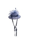 Lawliet Chapeau bibi en sinamay pour femme Ascot Race Cocktail A612, bleu marine, taille unique