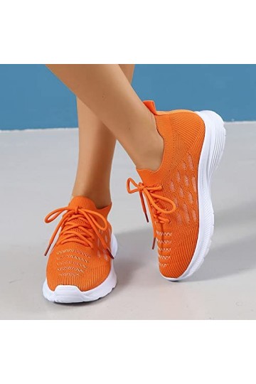 Generisch Baskets pour femme - En maille respirante et antidérapante - Chaussures de sport pour femme - Fond plat - Lacets lé