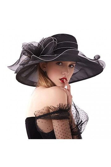 Naimo Chapeau en organza pour femme - Chapeau large bord - Motif floral - Chapeau de plage - Église thé - Fête de mariage, No